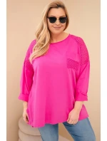 Dámská mikina Plus Size bavlněná s potiskem fuchsie
