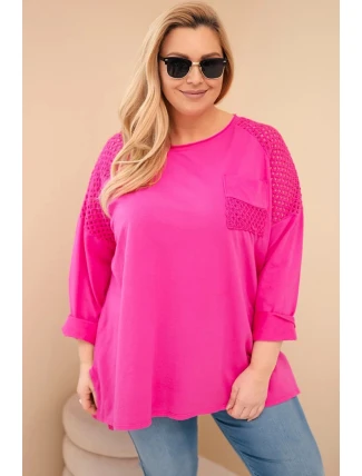 Dámská mikina Plus Size bavlněná s potiskem fuchsie