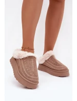 Dámské sněhule na platformě s kožešinou a prošitím tmavě béžové Arelina