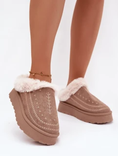 Dámské sněhule na platformě s kožešinou a prošitím tmavě béžové Arelina