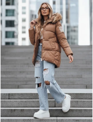 Dámská zimní prošívaná bunda s kapucí FashionStreet camel TY5508 Dámská zimní prošívaná bunda s kapucí FashionStreet camel TY5508