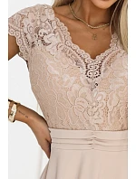 381-7 LINDA šifonové éterické šaty s krajkovým výstřihem - béžové
