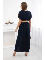 Dlouhé šaty s ozdobným páskem námořnictvo