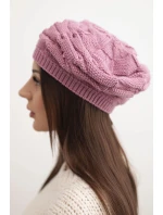 Dámská zimní čepice s ozdobným pletením a krystalky K398 fialová
