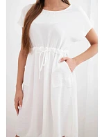 Dámské šaty s krátkým rukávem a vázáním v pase bílá Dámské šaty s krátkým rukávem a vázáním v pase bílá