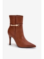 Dámské kotníkové boty na jehlovém podpatku s páskem a zlatým prvkem zateplené Camel Bellisse