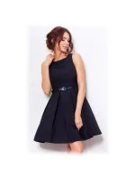 Dámské společenské šaty FOLD se sklady a páskem středně dlouhé černé - Černá - Numoco
