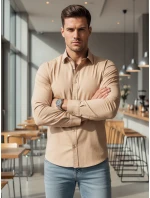 Pánská elegantní hladká béžová košile SLIM FIT FashionStreet DX2602