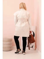 Dámská vesta Plus Size prošívaná s páskem a límcem světlá béžová