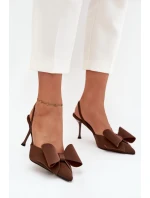 Lodičky s odkrytými patami a mašlí Hnědé Eklevia Lodičky s odkrytými patami a mašlí Hnědé Eklevia