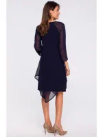S159 Šifonové šaty s asymetrickým lemem - tmavě modré