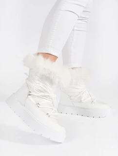 Pěkné sněhule dámské bílé platforma