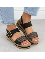 Dámské kožené sandály na podpatku se suchým zipem černé Rieker V0951