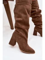 Vlnité kozačky z přírodního semiše na podpatku zateplené Zazoo 4228 světle hnědé