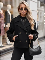 Krátký dámský dvouřadý kabát s výložkami, černý, FashionStreet TY6016