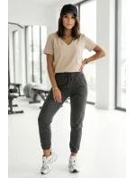 665-3 Dámská bavlněná halenka s výstřihem do V a krátkými rukávy - béžová