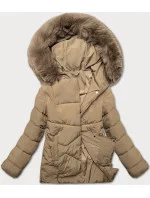 Volná béžová dámská bunda typu bublina pro přechodné období J Style (16M9181-62)