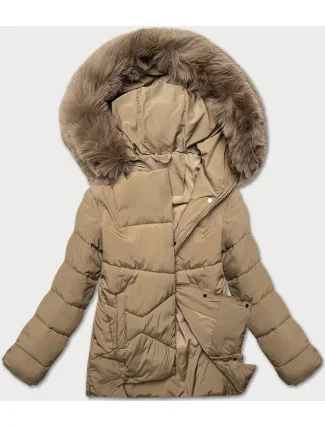 Volná béžová dámská bunda typu bublina pro přechodné období J Style (16M9181-62)