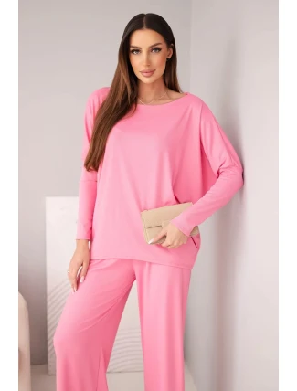 Dámská viskózová souprava s volnou blůzou a kalhotami světle růžový