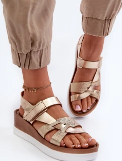 Zazoo 40397 Dámské Kožené Sandály Na Platformě Zlaté