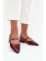 Lakované baleríny na jemném podpatku s páskem Bordové Isvella