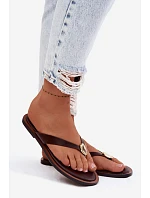 Dámské ploché žabky s zlatým detailem čokoládové Tella