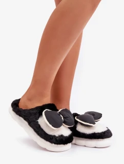 Futrzane Pantofle S Mašlí Černé Grilis
