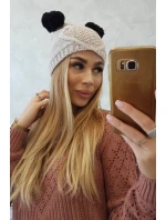 Fleecová čepice 2 bambulky K291 béžová - Oliwier Fleecová čepice 2 bambulky K291 béžová - Oliwier