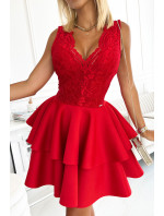ZLATA - Červené dámské šaty s krajkovým výstřihem a pěnou 368-3
