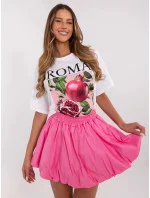 Růžová dámská mini sukně typu bublina s gumou v pase (2547)