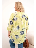 Dámská bavlněná halenka Plus Size s květinovým vzorem světle zelená Dámská bavlněná halenka Plus Size s květinovým vzorem světle zelená