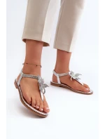 Dámské Ploché Sandály S Ozdobným Kvítkem Stříbrné Edoni Dámské Ploché Sandály S Ozdobným Kvítkem Stříbrné Edoni