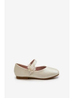 Brokátové Dětské Baletky S Velcro Zapínáním Bežové Jeylin