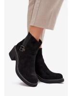 Dámské kotníkové boty na klocku s přezkou černé Nymera