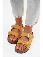 Dámské pantofle na korkové platformě se zlatými sponami Žluté Tovessa