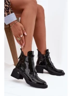 Lakované kožené dámské boty s ražením na klocku Černé Lorenza Lakované kožené dámské boty s ražením na klocku Černé Lorenza