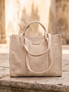 Kožená kabelka na zip typu Shopper Big Star RR574073 Béžová