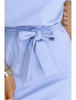 240-6 ROXI šaty s asymetrickou sukní a páskem - MODRÉ