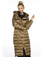 Zlatohnědý dámský prošívaný kabát s kapucí (AG1-J9069)