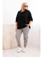 Dámská blůza Plus Size z bavlny s volným střihem a vodním výstřihem černá