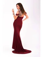 Dámské šaty EVA&LOLA na ramínka dlouhé s vlečkou bordó - Bordó / S - EVA&LOLA
