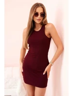 Dámské žebrované šaty bez rukávů, přiléhavý střih Burgundsko