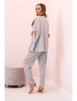 Dámský komplet s viskózou – sako s klopami a kalhoty s lampasem šedý