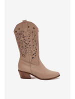 Kožené Kozačky S Vzorkovaným Svrškem Tmavě Béžové Zazoo 3714 Kožené Kozačky S Vzorkovaným Svrškem Tmavě Béžové Zazoo 3714