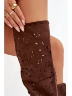 Dámské perforované kozačky na podpatku Helinna – čokoládová