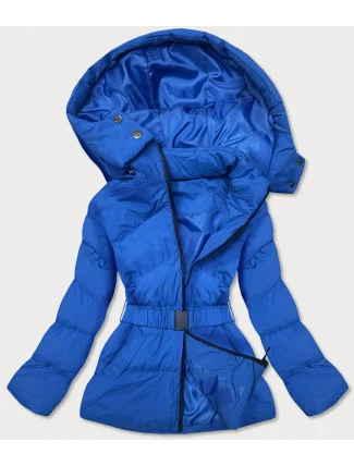 Dámská prošívaná bunda v chrpové barvě s opaskem pro přechodné období (23060-3)