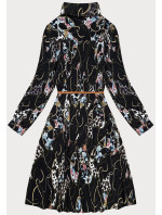 Černé květované dámské plisované šaty s límečkem (Z-56)