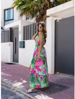 Dlouhé zelené dámské šaty s gumou v pase (8183) Dlouhé zelené dámské šaty s gumou v pase (8183)