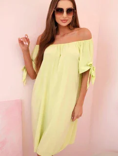 Dámské viskózové šaty s vázáním na rukávech pistáciové