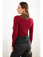 Dámské pruhované šaty s rolákem a ozdobnými knoflíky bordová